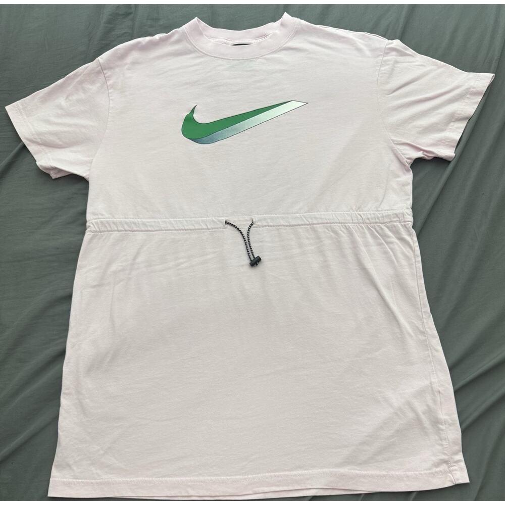 Nike‎ Icon Clash T Shirt Dress Womens M Pink Drawstring Waist Swoosh Sport